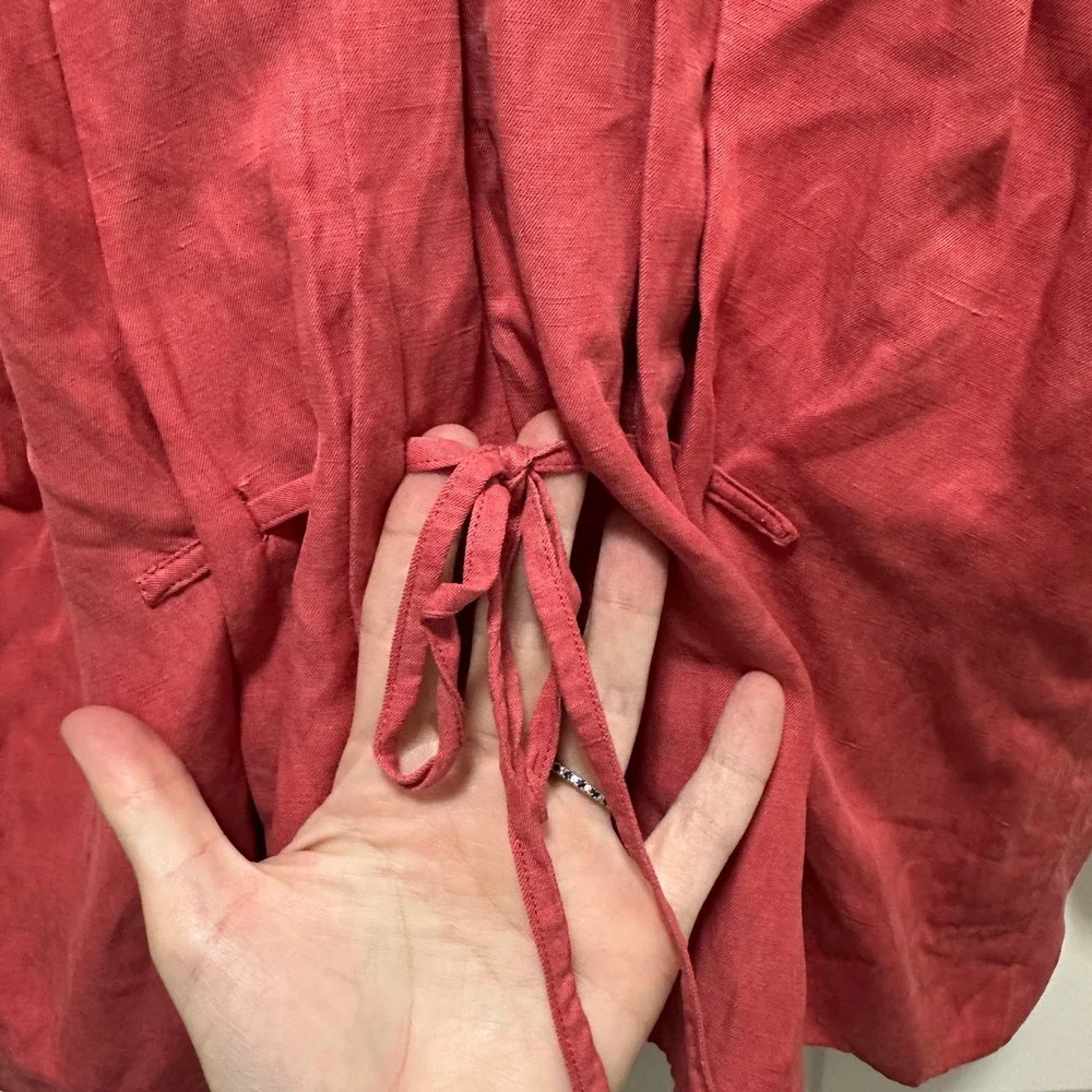 J. Jill Jacket Womens XL Coral Red Silk Linen Blend Button Front Drawstring Back - Picture 8 of 11